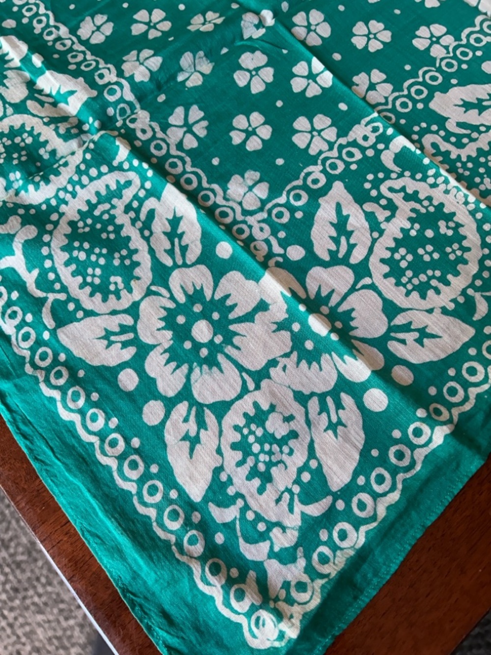 Teal and White Floral Bandana Scarf 38” x 38